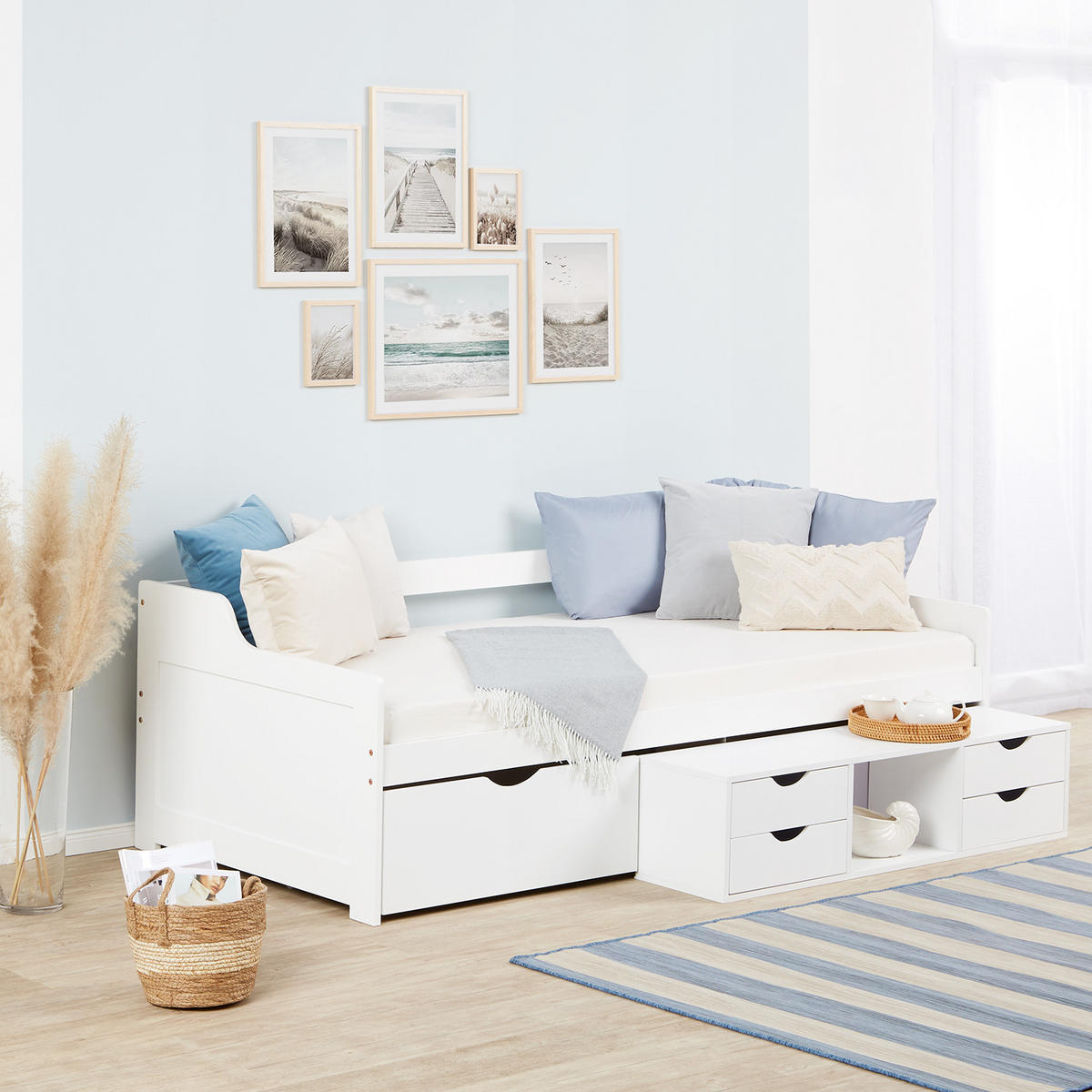 KINDERBETT mit Stauraum 90/200 cm weiß - Weiß, Holz (90/66/200cm) - Homestyle4u