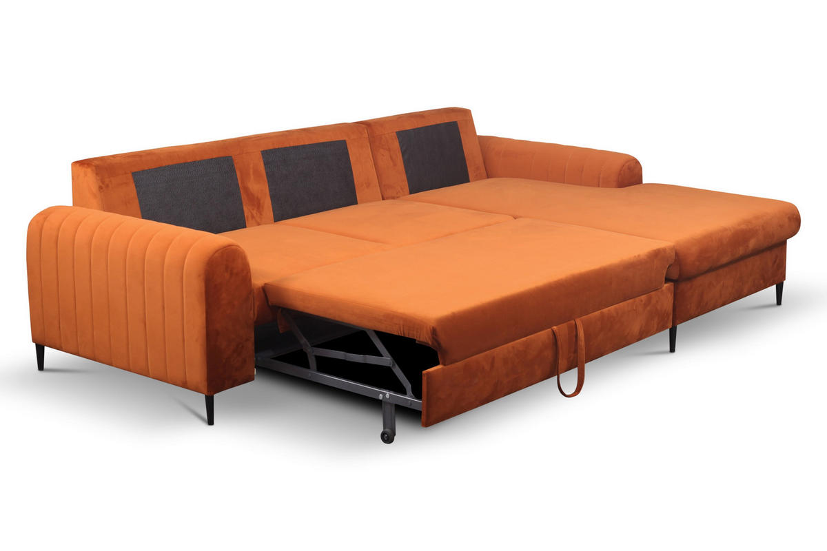 ECKSOFA VERONA R-S Braun Velours-Stoff mit Schlaffunktion - Braun, Holz (251/164cm) - MASSENO