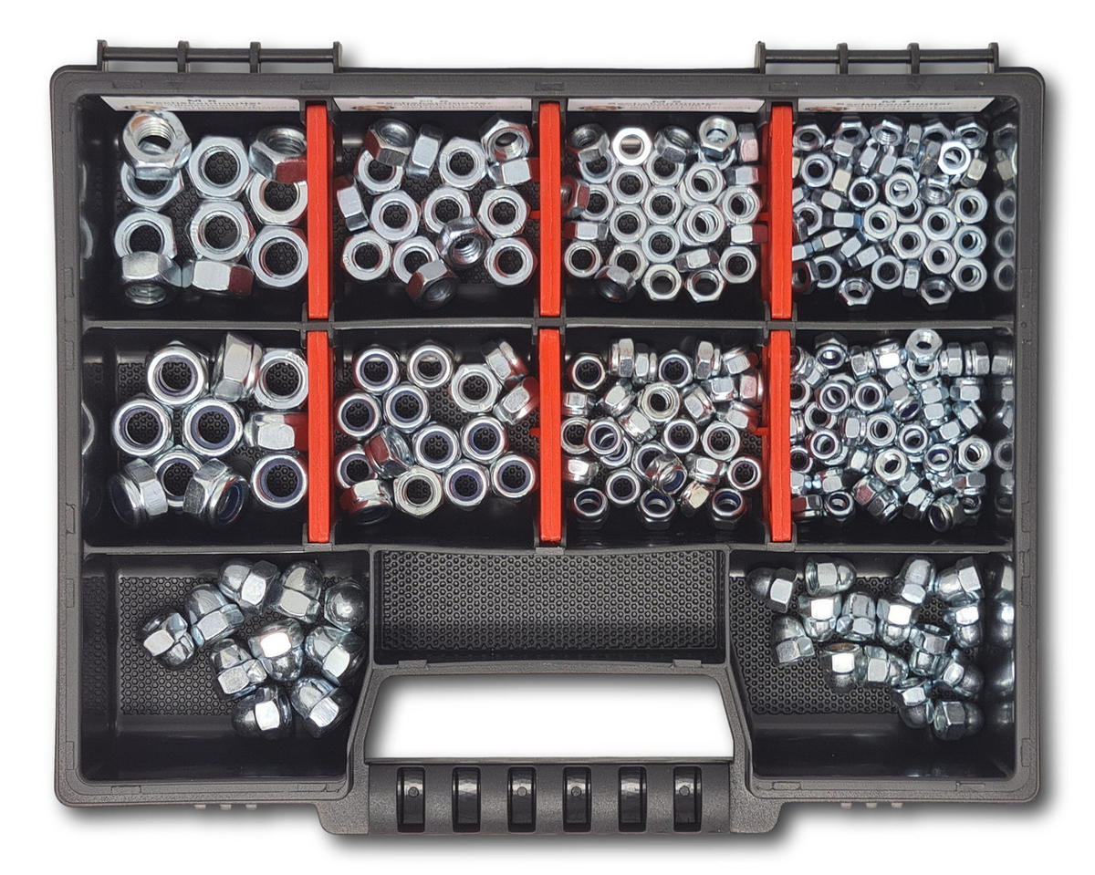 MUTTERN Sortiment M4-M5-M6-M8 235 tlg. Schraubenbox - Zinkfarben, Metall (3.5cm) - Schraubenbox24