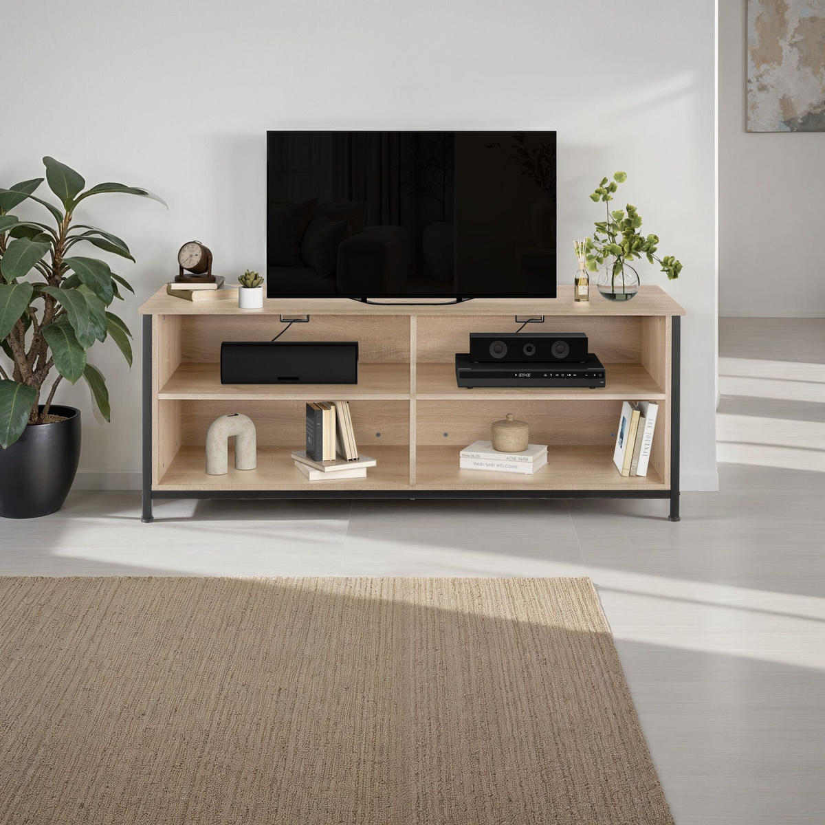 TV-ELEMENT Navan,147 x 41 x 60,5 cm,Industrial Holz hell, Eiche Sonoma - Naturfarben, Holzwerkstoff (41/60.5/147cm) - tectake