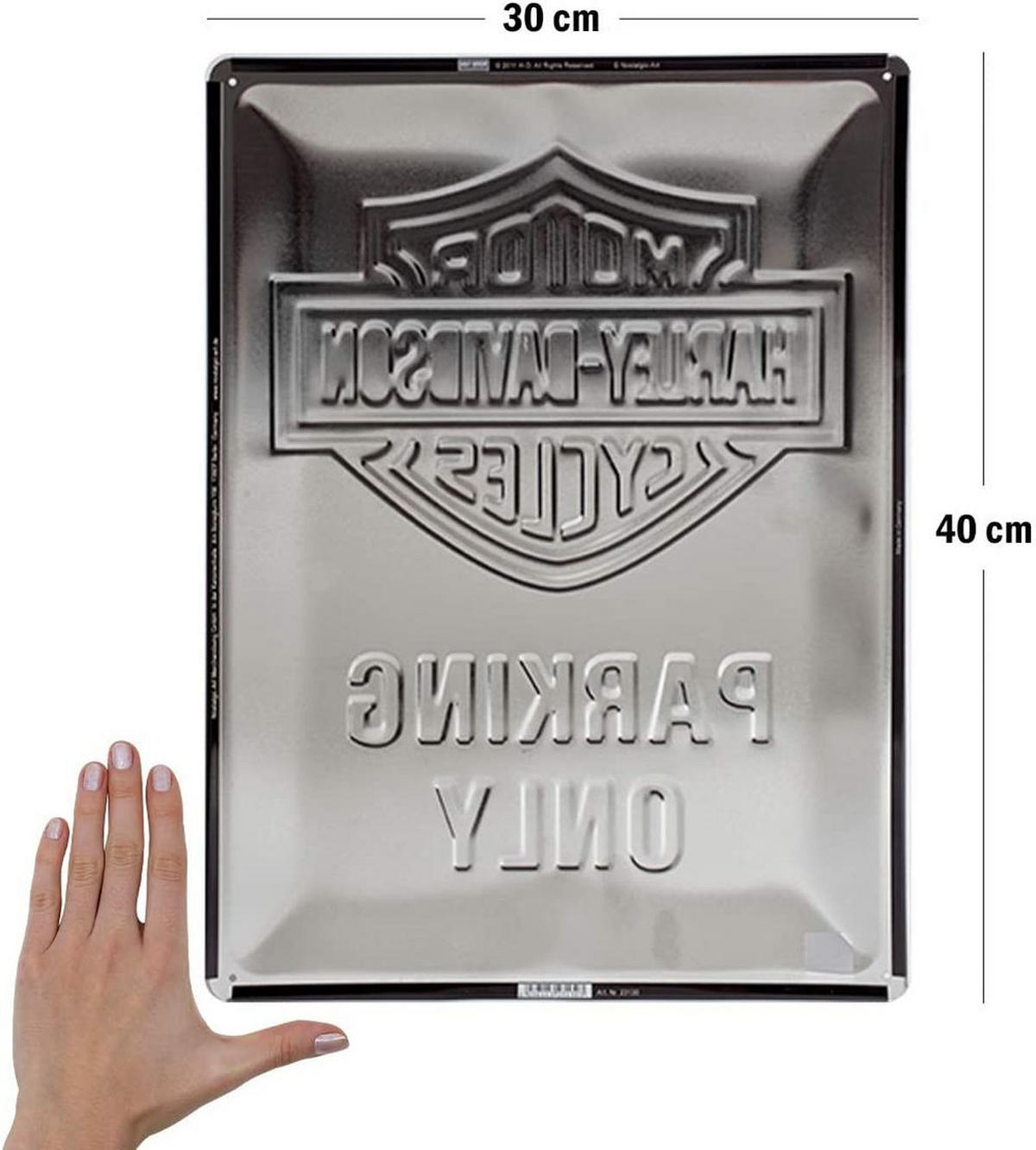 BLECHSCHILD 30/40 cm Harley-Davidson Parking Only - Multicolor, Metall (30/40/0.2cm) - Nostalgic-Art
