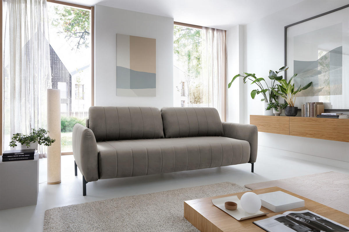 SCHLAFSOFA Neva Grau Velours 234 cm - Schwarz/Grau, Textil/Metall (234/90/100cm) - Selsey