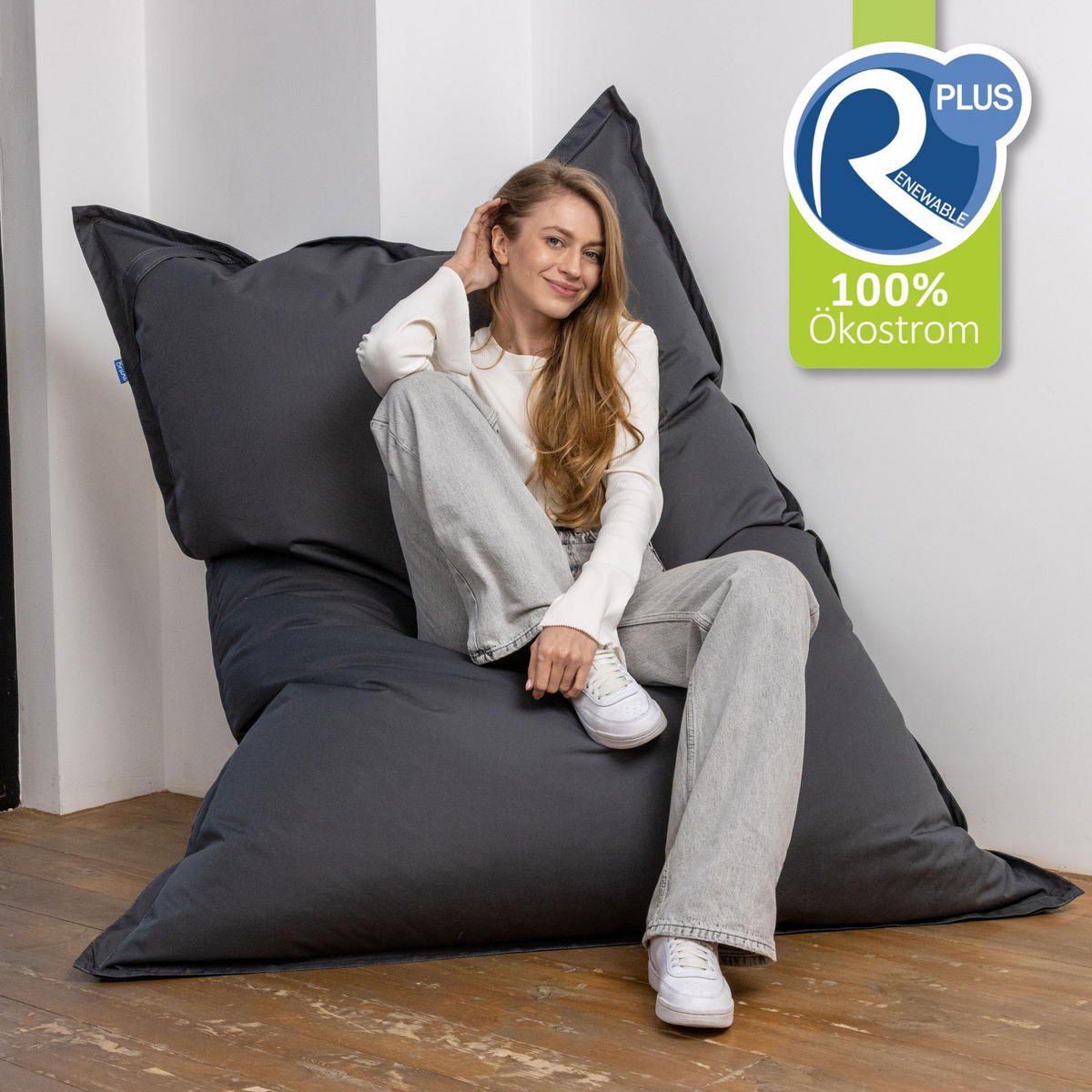 SITZSACK XXL Caree grau, 140x180cm groß für Indoor und Outdoor - Grau, Textil (180/140/30cm) - Bruni