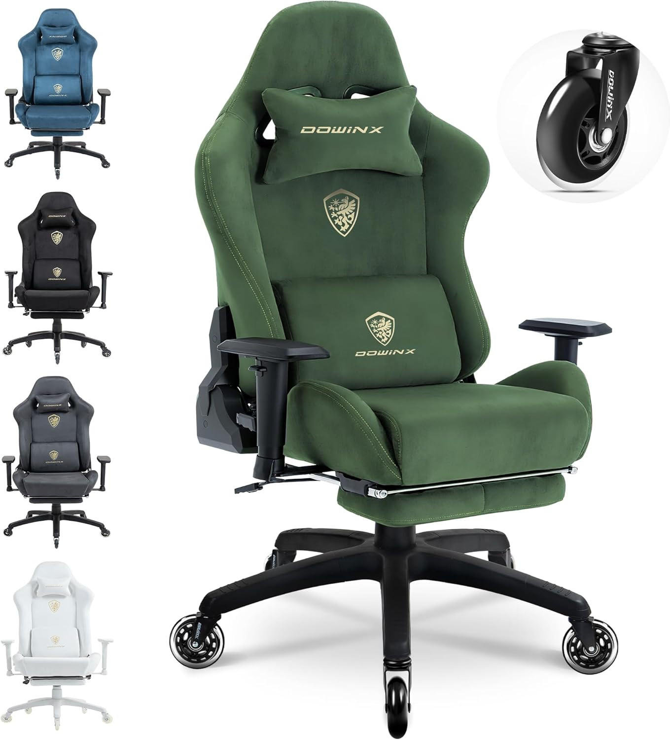GAMING-STUHL Mikrofaser-Velours Verstellbarer Bürostuhl mit Fußstütze - Grün, Leder (70/128/70cm)