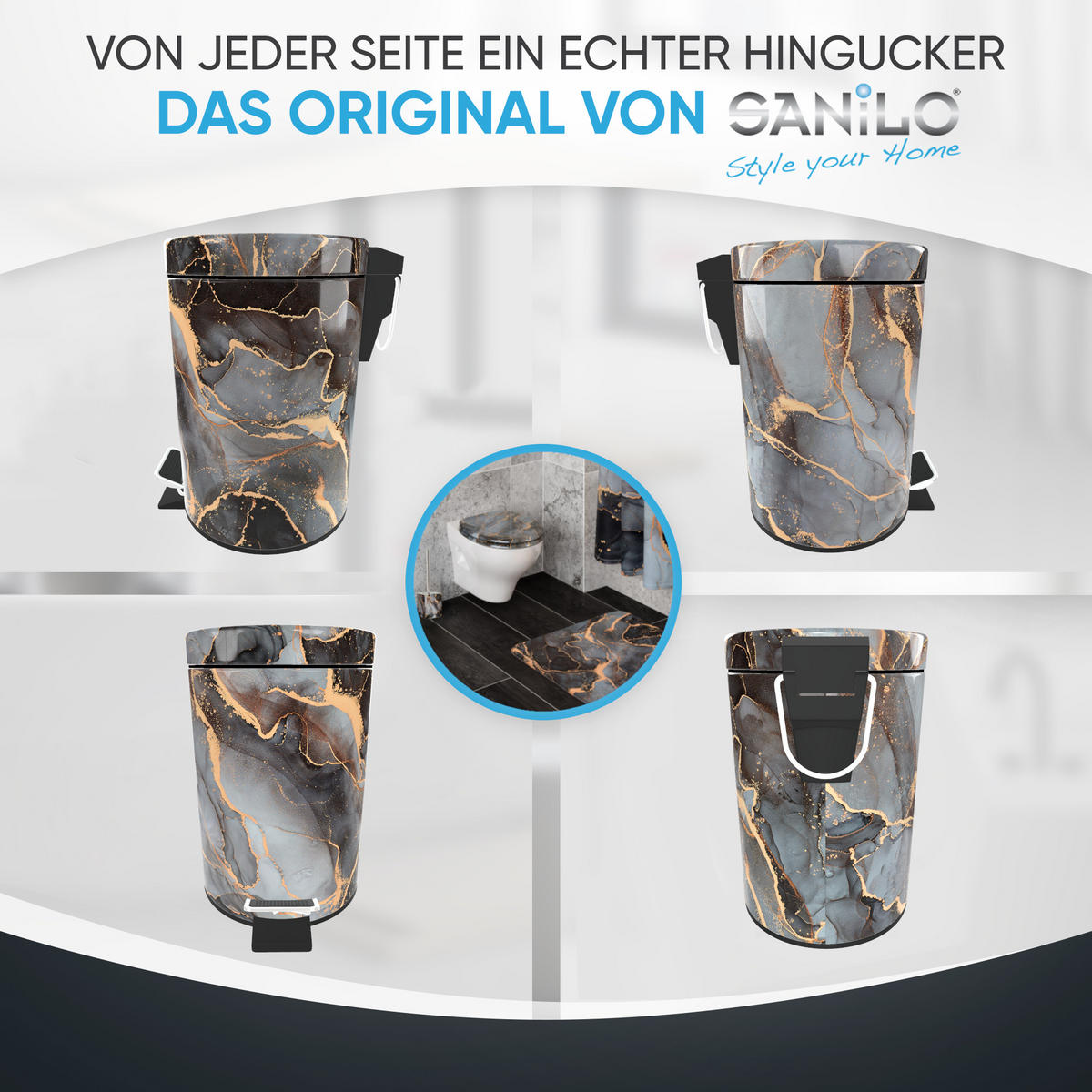 KOSMETIKEIMER Marmor Abstrakt - Goldfarben/Braun, Kunststoff/Metall (17/25/25cm) - Sanilo