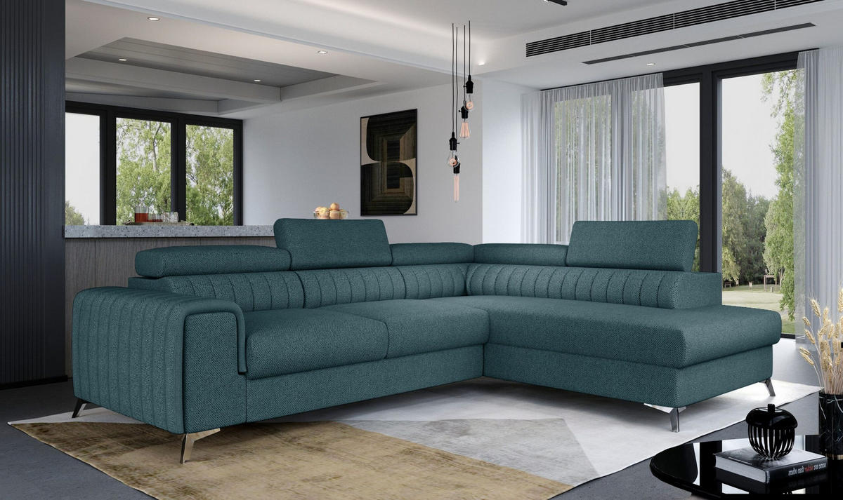ECKSOFA - OLIVIER (Rechts, Meeresblau) - Türkis, Textil (275/205cm) - Möblo