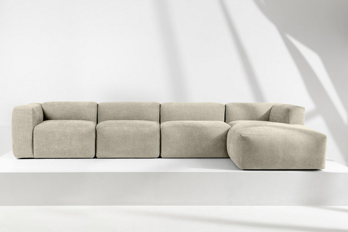 ECKMODULSOFA-RECHTS BUFFO 6-Sitzer mit extrem weicher Sitzfläche, Gewebestoff, ecru - Ecru, Textil (377/180cm) - KONSIMO®