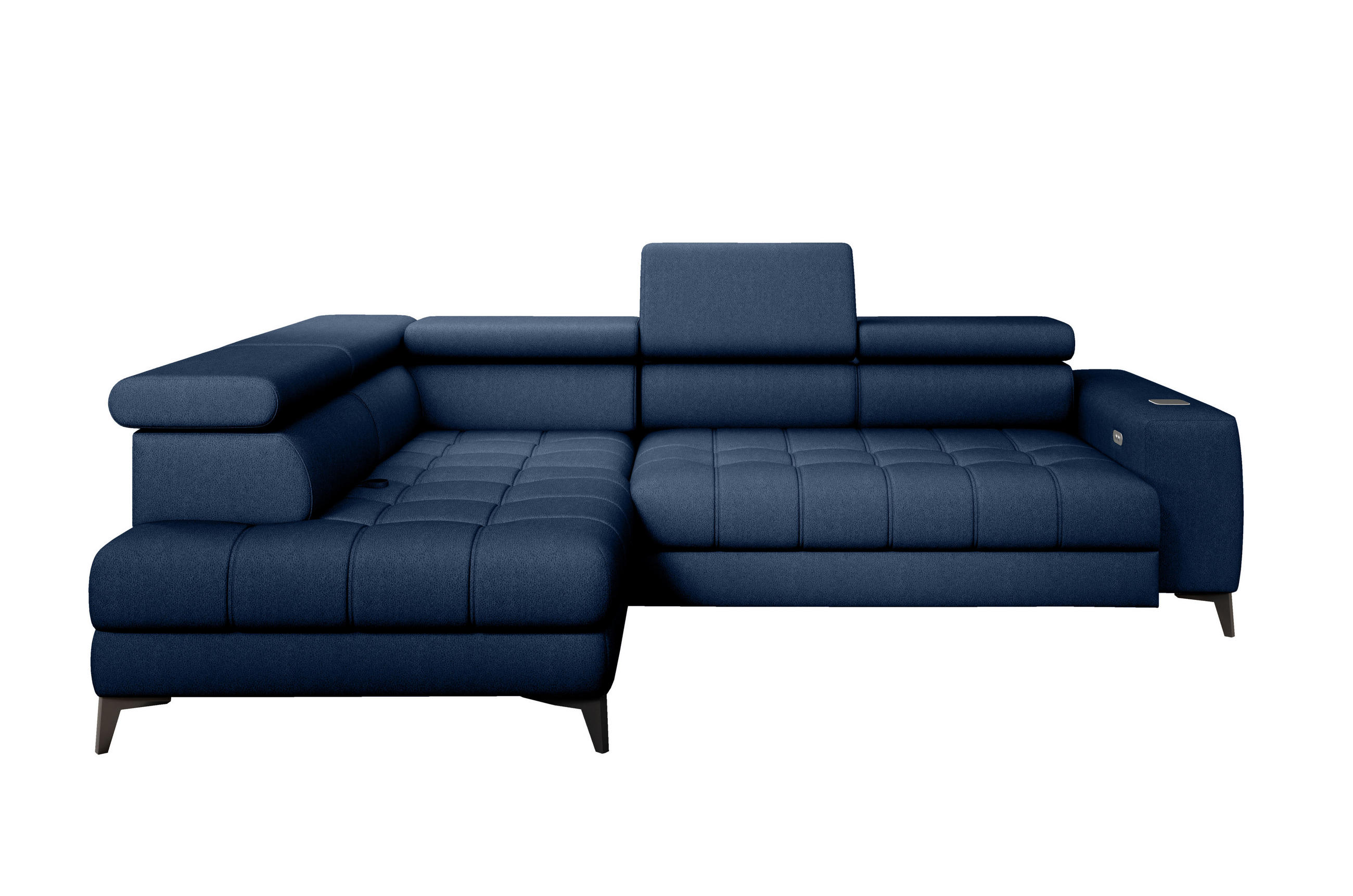 ECKSOFA BAGGIO Letto Stoff, Schlaffunktion, Bettkasten, Sitztiefe, Kopfstützen 280x196cm – Links – Marineblau - Dunkelblau, Holz/Textil (196/280cm) - DomoHome