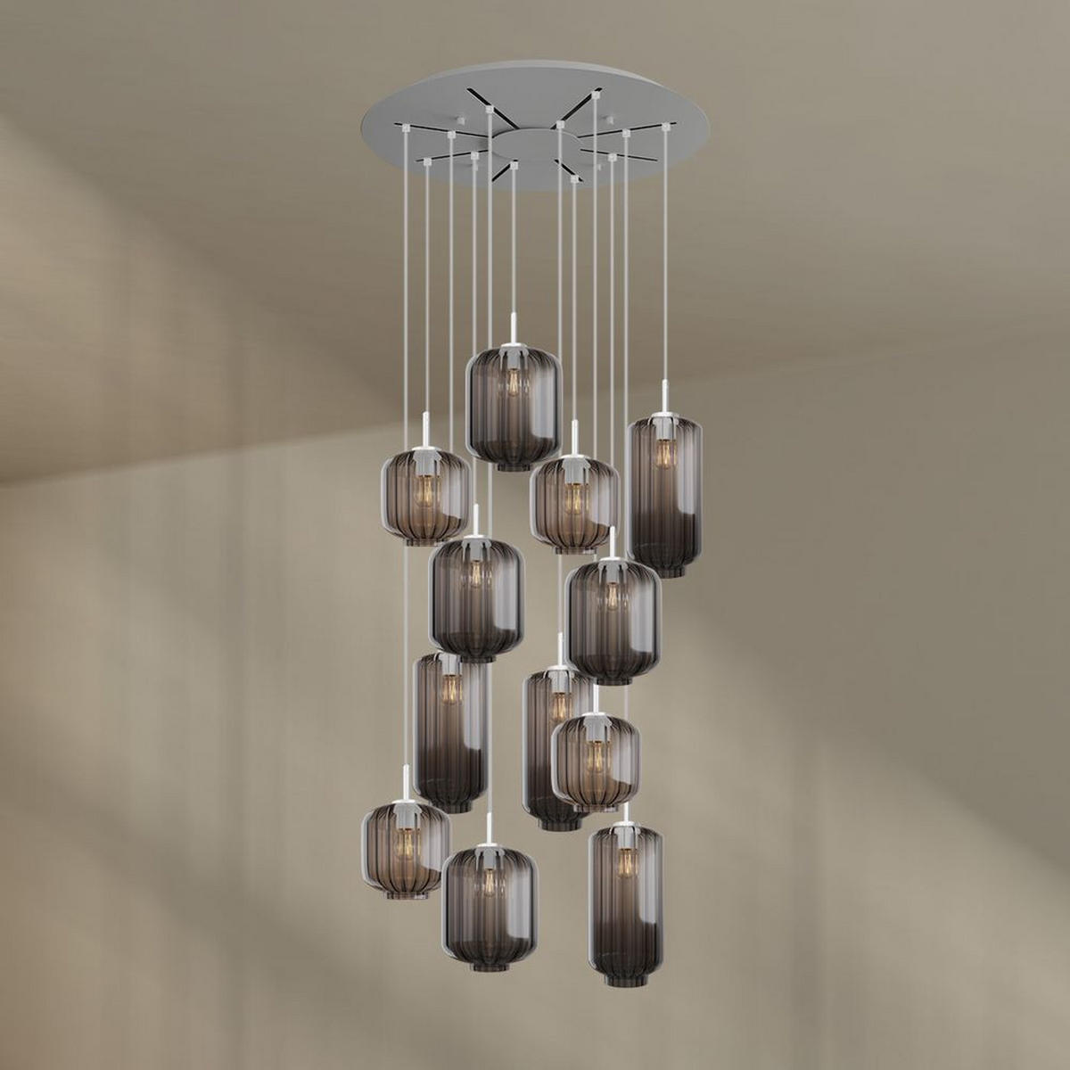 GALERIELEUCHTE Velo 12-flammig Rauch Ø 18/20/25cm - Anthrazit/Weiß, Glas (25/25/27cm) - s.luce