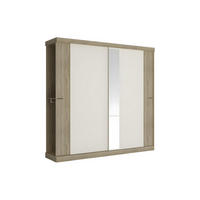 KLEIDERSCHRANK mit 2 Schiebetüren + Spiegel - B. 231 cm - Eichefarben & Elfenbein - ADALRIK II - Naturfarben, Holz (231/219/51.8cm) - Vente-Unique