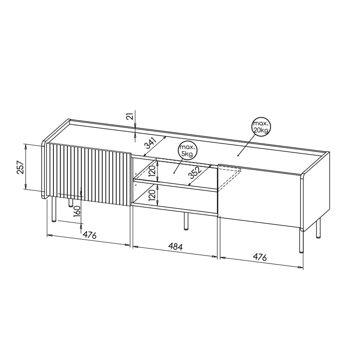 RTV-SCHRANK Prestigo Schwarz, Warmia Walnuss, Zweitüriger TV-Tisch - Walnussfarben/Schwarz, Holzwerkstoff (150/47/40cm) - Bettso