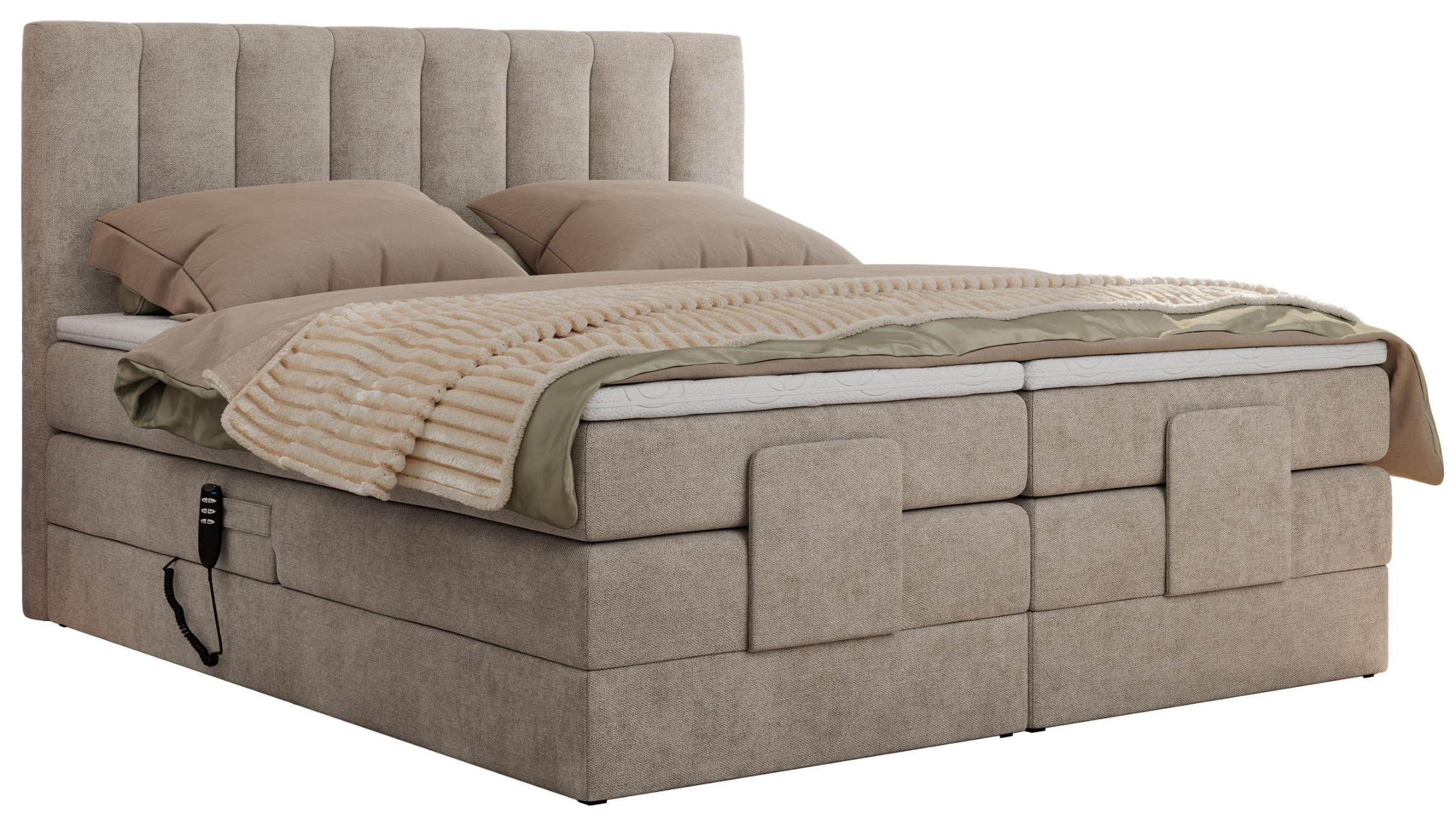 BOXBETT COMFORTO 140/200 - Beige Struktur - H3 - Beige, Holz/Textil (140/200cm) - MKS