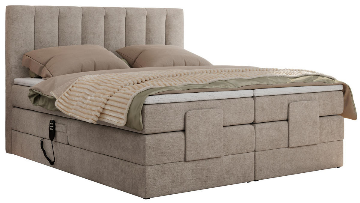 BOXBETT COMFORTO 160/200 - Beige Struktur - H3 - Beige, Holz/Textil (160/200cm) - MKS