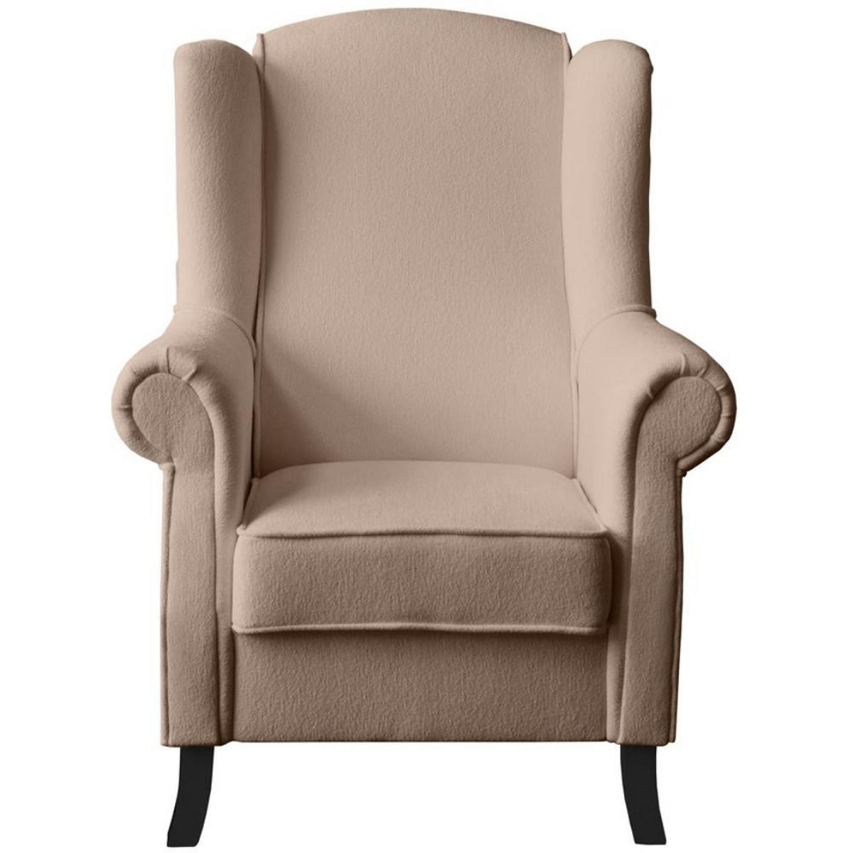OHRENSESSEL Leonardo hellbraun boucle-stoff - Cappuccino, Holz/Textil (88/118/86cm) - Beautysofa
