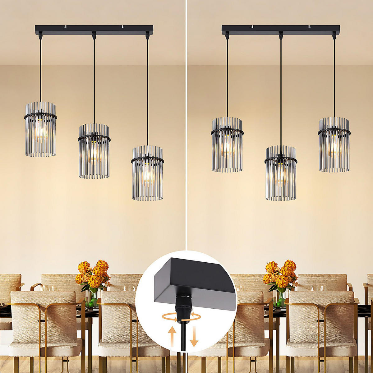 PENDELLEUCHTE BEESKOW Ⅲ 48/5/150 cm - Schwarz, Metall (48/5/150cm) - Nettlife