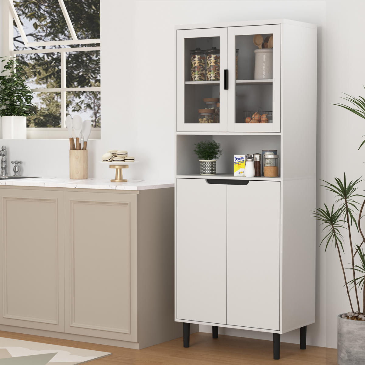 VITRINENSCHRANK 60/35/160 cm weiß aus MDF mit Glastüren verstellbarem Einlegeboden und Kippschutz - Weiß, Holzwerkstoff (60/160/35cm) - OKWISH
