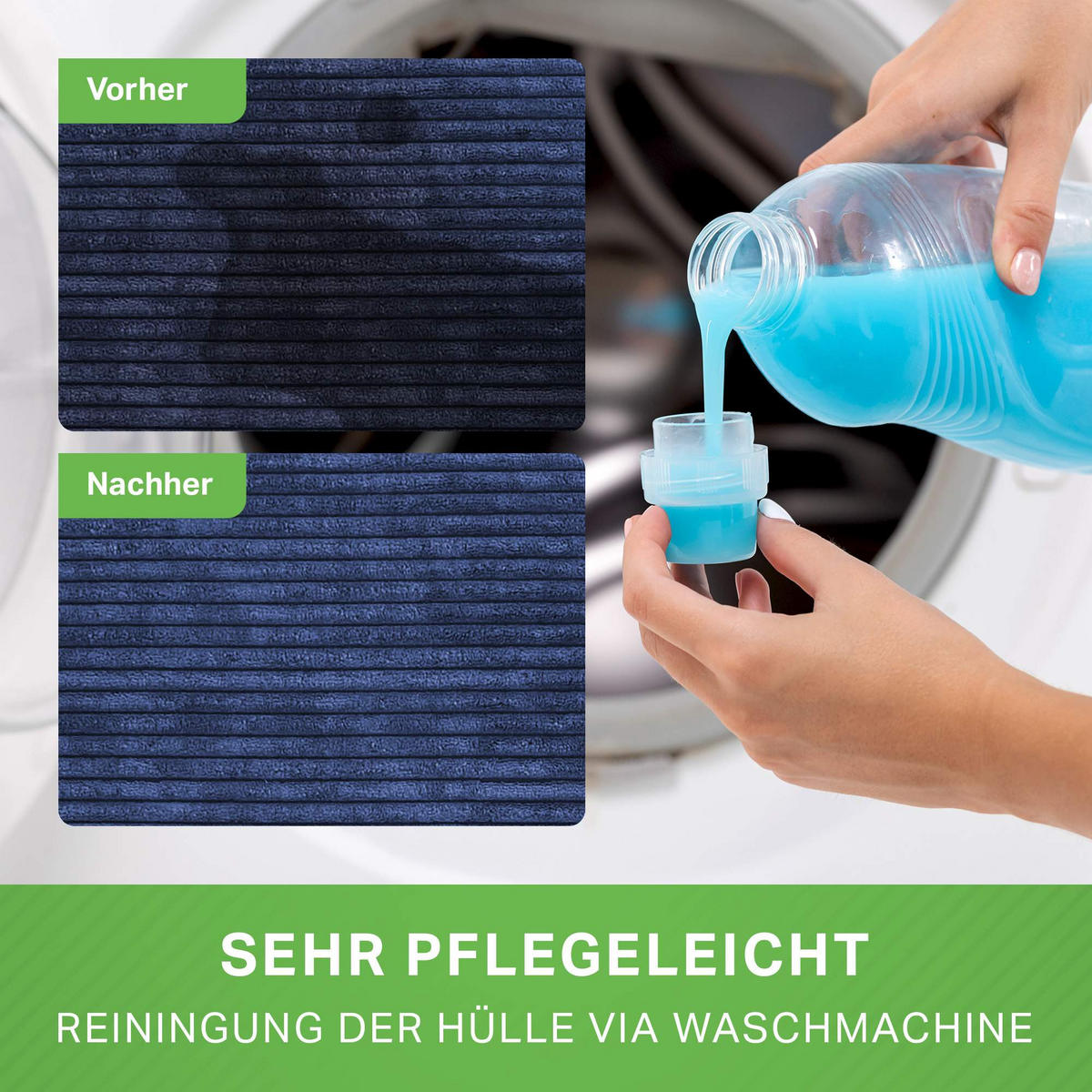 LOUNGE-SITZSACK Cozy + Fußhocker - Dunkelblau, Textil (80/90/90cm) - Green Bean