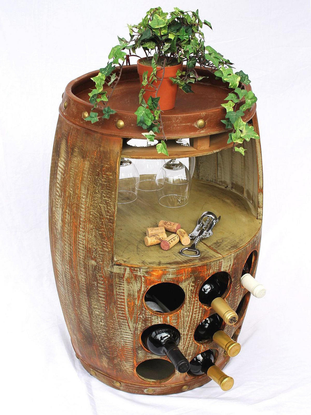 WEINREGAL Weinfass Holz Braun 48/48/70 cm - Braun, Holz (48/70/48cm) - DanDiBo