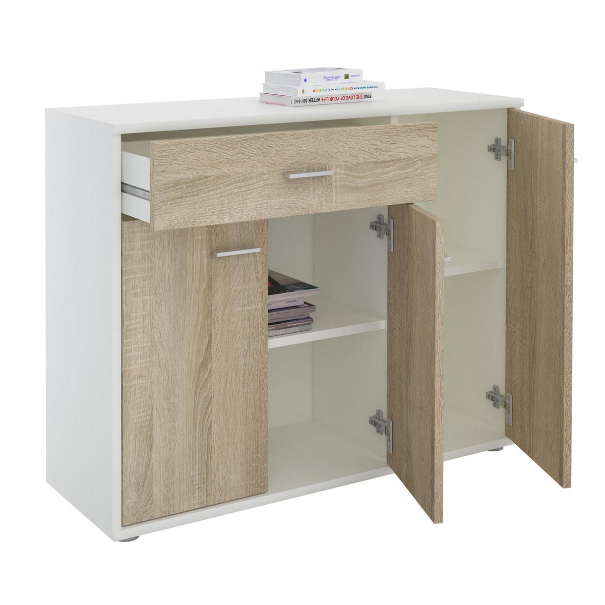 KOMMODE ESTELLE - Weiß/Sonoma Eiche, Holzwerkstoff (88/70/30cm) - CARO-Möbel