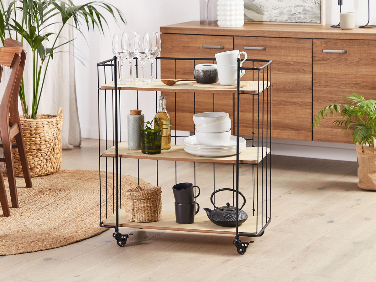 SERVIERWAGEN Heller Holzfarbton Gabbs - Hellbraun/Schwarz, Metall (70/81/29cm) - Beliani