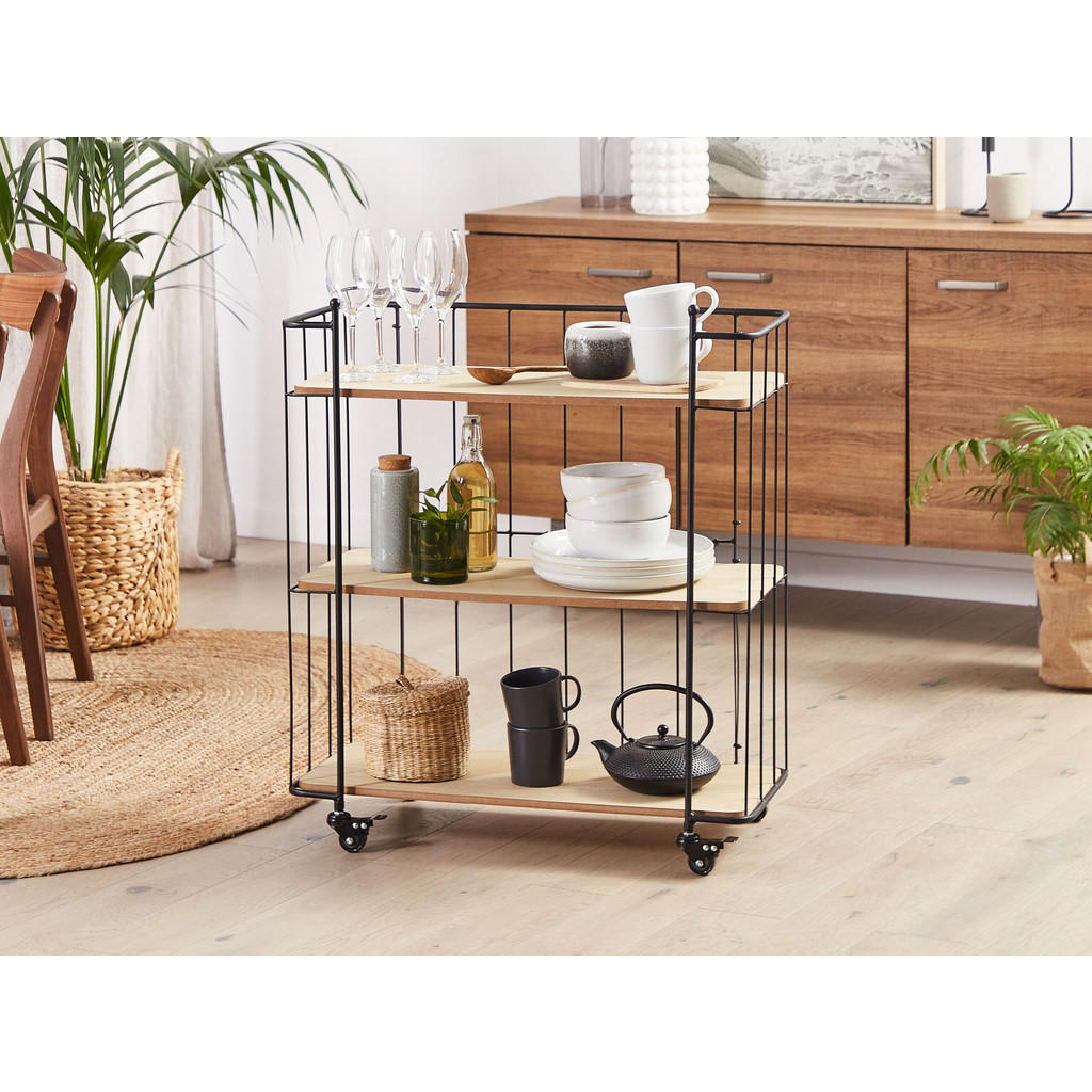 Thumbnail - Beliani Servierwagen, Hellbraun, Schwarz, Metall, 70x81x29 cm, Esszimmer, Servierwagen
