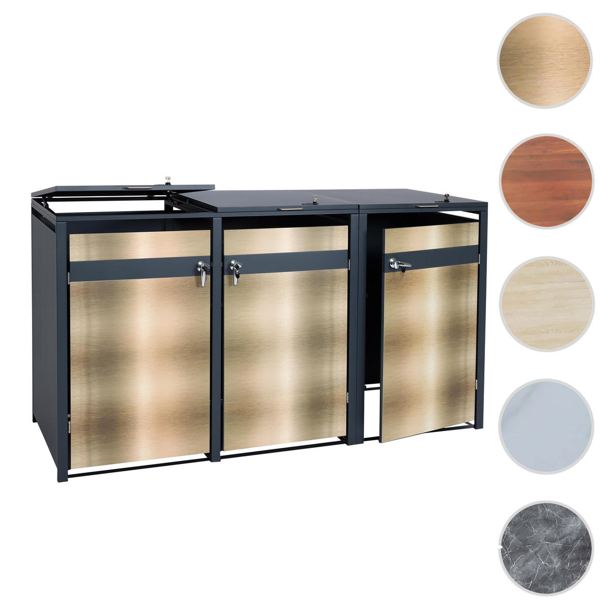 3ER MÜLLTONNENVERKLEIDUNG rechteckig Gold - Goldfarben, Metall (200/117/80cm) - MCW