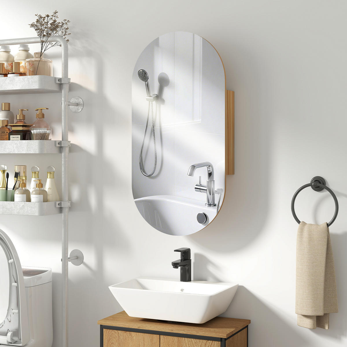 SPIEGELSCHRANK Naturfarben 45/13,5/90 cm - Naturfarben, Holzwerkstoff (45/90/13.5cm) - PANGIVO