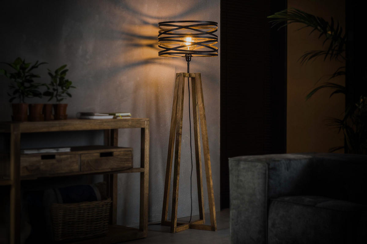 STEHLAMPE DALIAN Schwarz Holz - Schwarz, Holz (41/41/135cm) - KAWOLA
