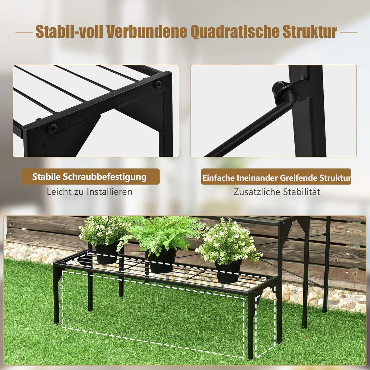 BLUMENREGAL 3-stufiger Schwarz - Schwarz, Metall (65/85/65cm) - COSTWAY