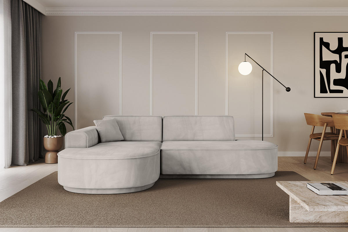 ECKSOFA Ottomane Links MARI-L1-v3 - 243x171x83 cm Hellbraun Velours - Hellbraun/Schwarz, Holzwerkstoff/Kunststoff (243/171cm) - ALTDECOR