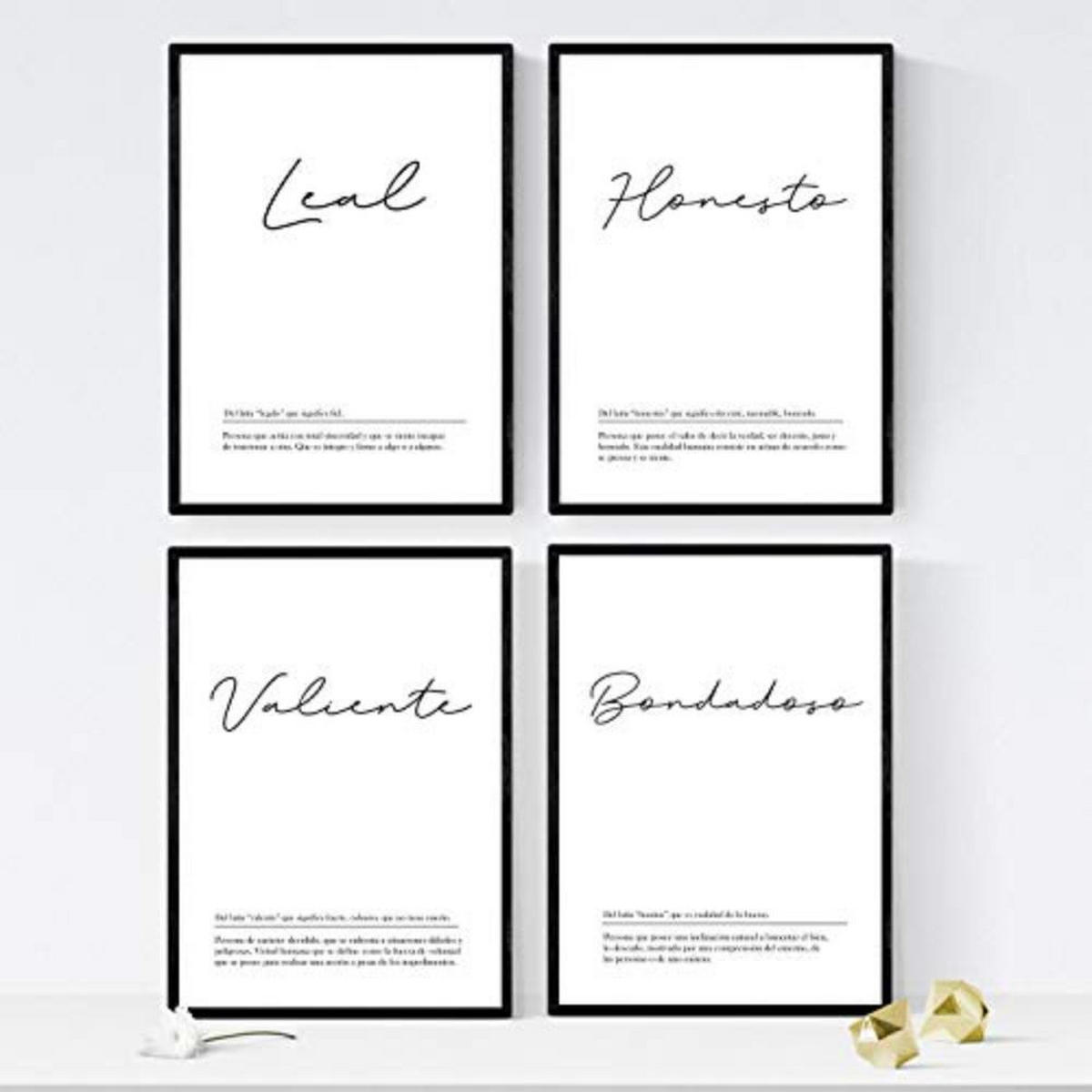 POSTER Set mit 4 WörterDefinitionen A3 Schwarzer Rahmen - Schwarz, Papier (29.7/3cm) - Nacnic