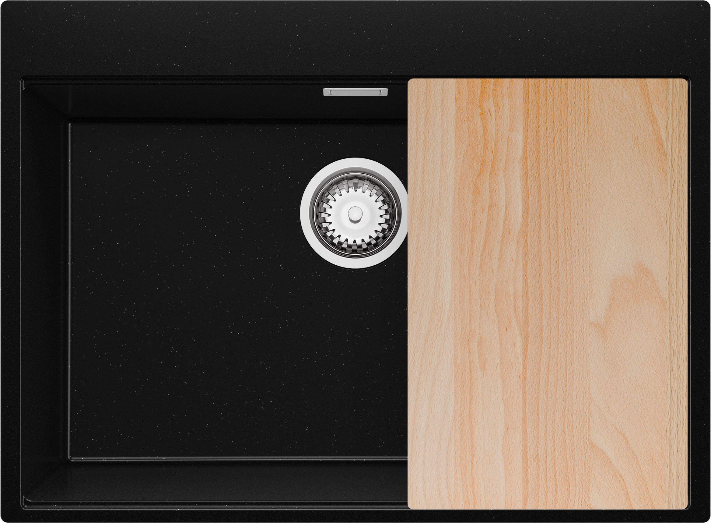 SPÜLBECKEN Oslo, 2-er set Schwarz Metallic 68/50 cm 1 Becken + Ablauf-Set + Schneidebrett ab 70er Unterschrank - Chromfarben/Schwarz Hochglanz, Kunststoff (68/20/50cm) - Primagran