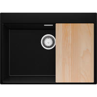 SPÜLBECKEN Oslo, 2-er set Schwarz Metallic 68/50 cm 1 Becken + Ablauf-Set + Schneidebrett ab 70er Unterschrank - Chromfarben/Schwarz Hochglanz, Kunststoff (68/20/50cm) - Primagran