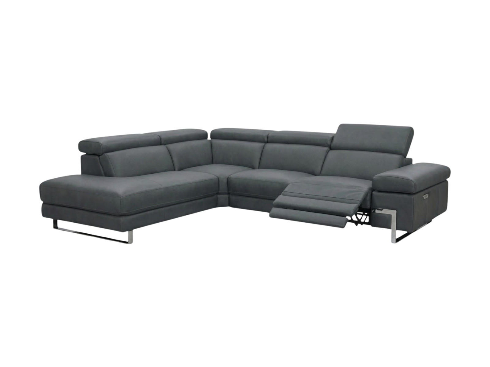 ECKSOFA Opera Echtleder mit 1 x Relaxfunktion Anthrazit - Anthrazit, Leder/Metall (218/269cm)