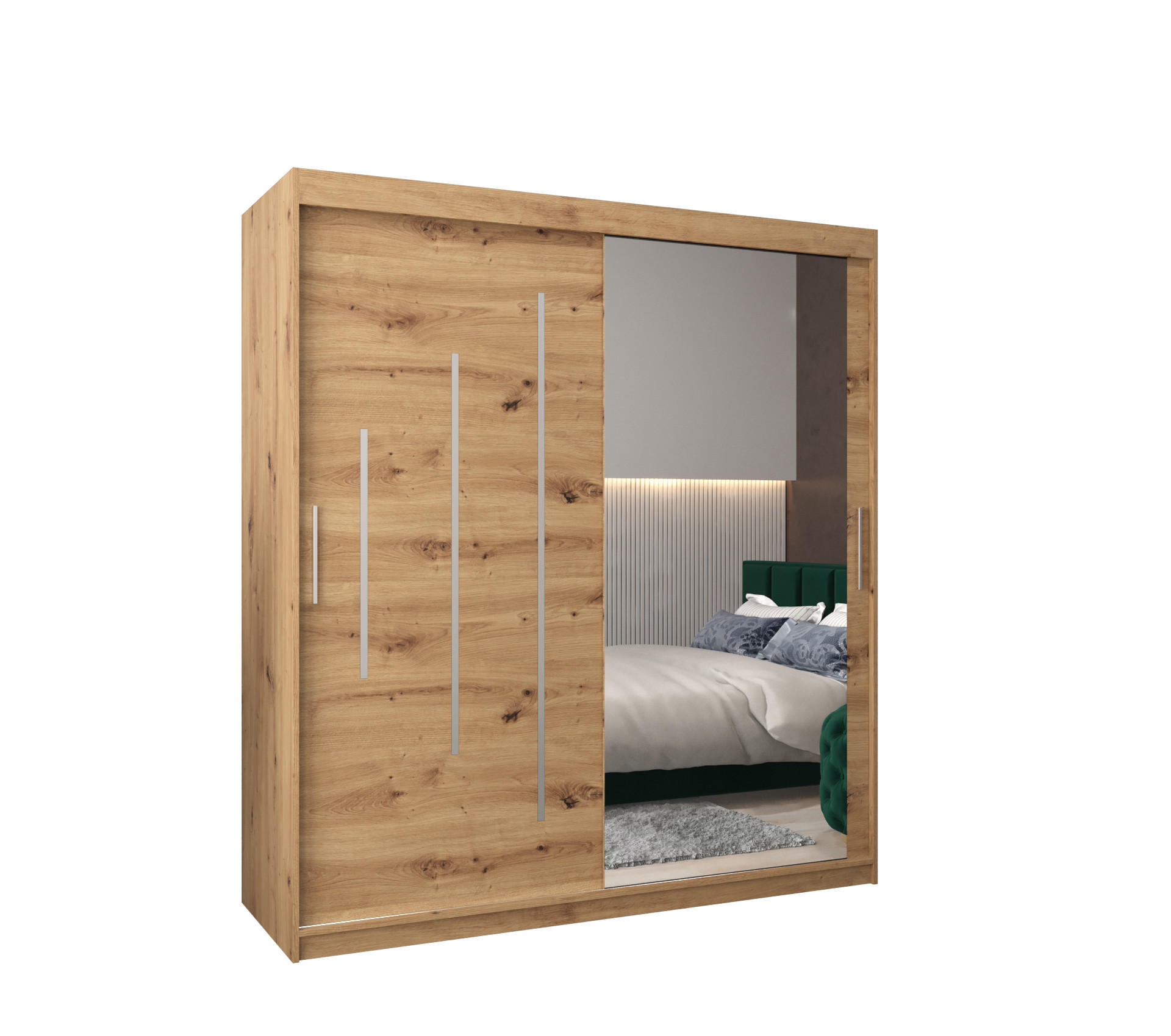 SCHWEBETÜRENSCHRANK 200/180/62 2-türig - Silberfarben/Eiche Artisan, Holz/Kunststoff (180/200/62cm) - Abiks Möbel