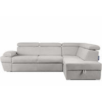 SCHLAFECKSOFA RATLO rechts 4/5-Sitzer mit Bettkasten, Braun - Silberfarben/Braun, Textil (270/190cm) - KONSIMO®