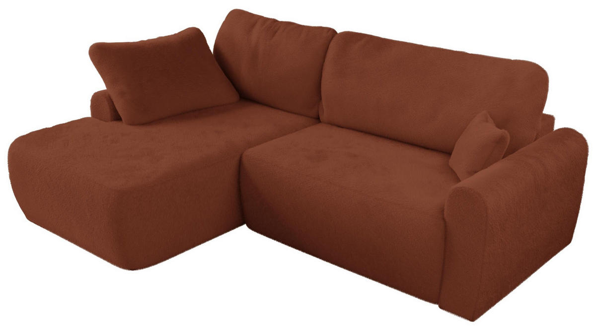 ECKSCHLAFSOFA CUBO L Orange Plüsch - links - Schwarz/Orange, Kunststoff/Textil (273/187cm) - MKS