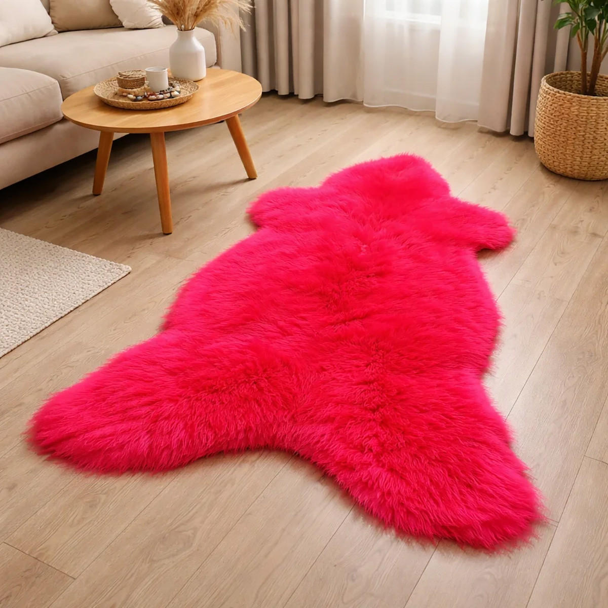 LAMMFELL Öko bunt gefärbt weich Fell Teppich Scarlett ca. 110 cm - Hellrot, Fell (60/110cm) - Provellus