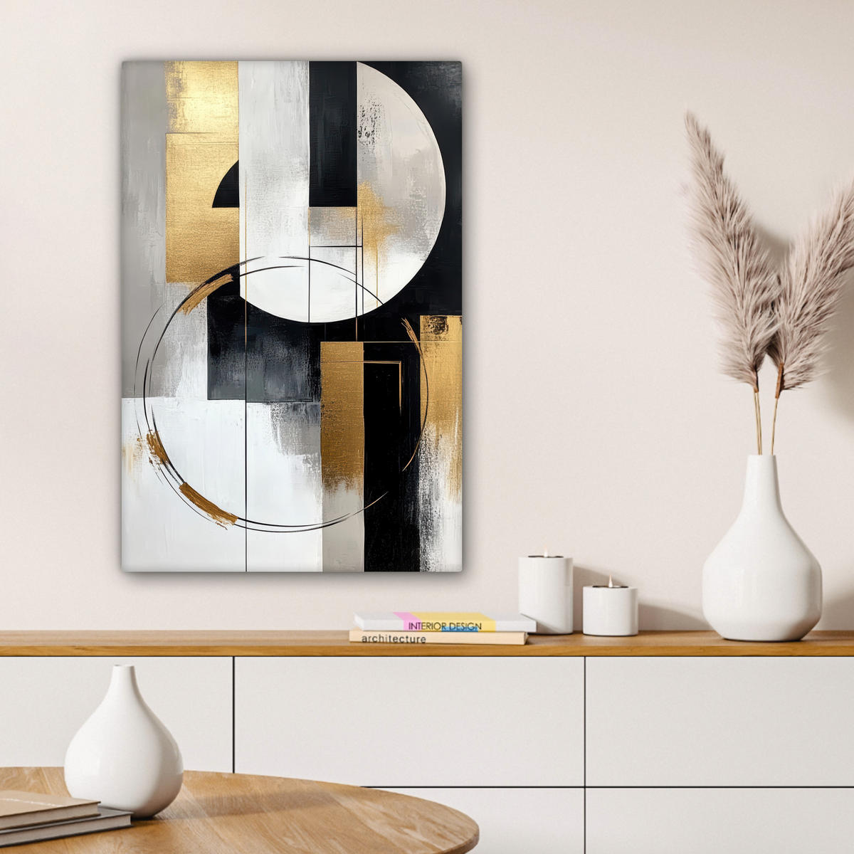 LEINWANDBILD - Abstrakt - Gold - Silber - Formen - Ästhetik - 60x90 - Kunstdruck - Multicolor, Textil (60/90cm) - MuchoWow