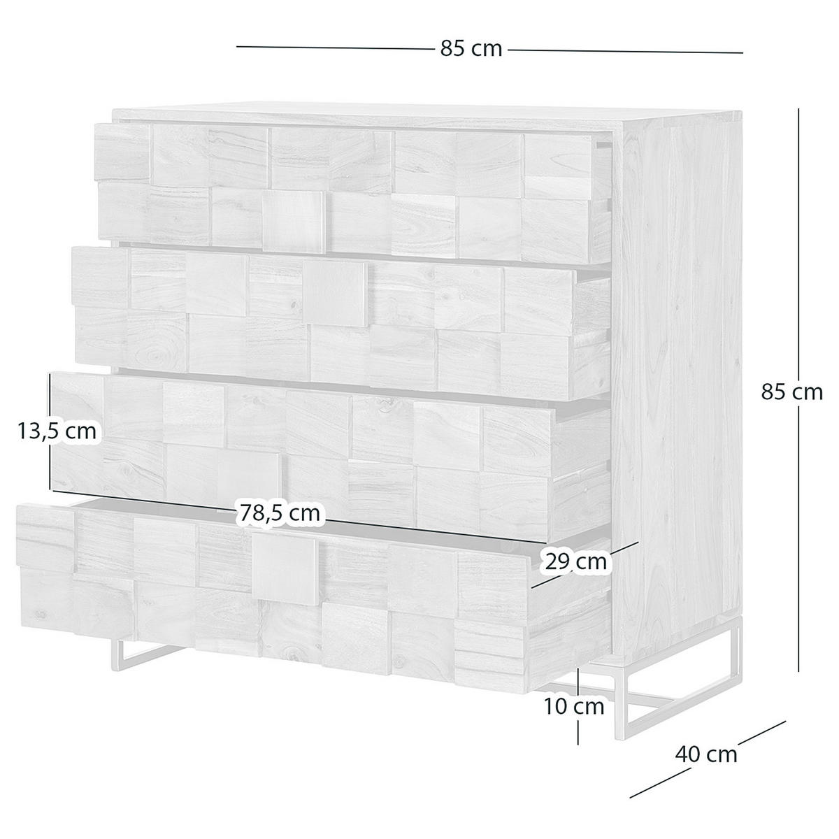 KOMMODE mit 4 Schubladen - Akazie massiv / Eisen - Goldfarben/Akaziefarben, Holz/Metall (85/85/40cm) - home24