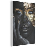 AKUSTIKBILD Frau - Gold - Porträt - Schwarz-Weiß - Luxus Wanddeko 60x90 cm - Hellblau, Kunststoff (60/90/0.9cm) - MuchoWow