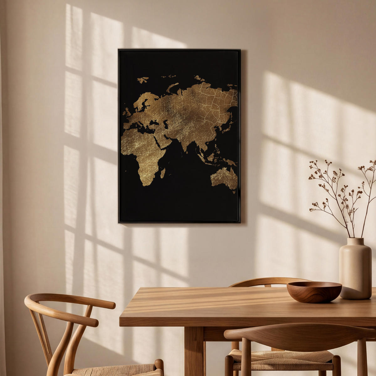 LEINWAND Bilder mit Rahmen - Weltkarte - Gold - Luxus - Erde - Schwarz - 60x90 - Goldfarben, Textil (60/90cm) - MuchoWow