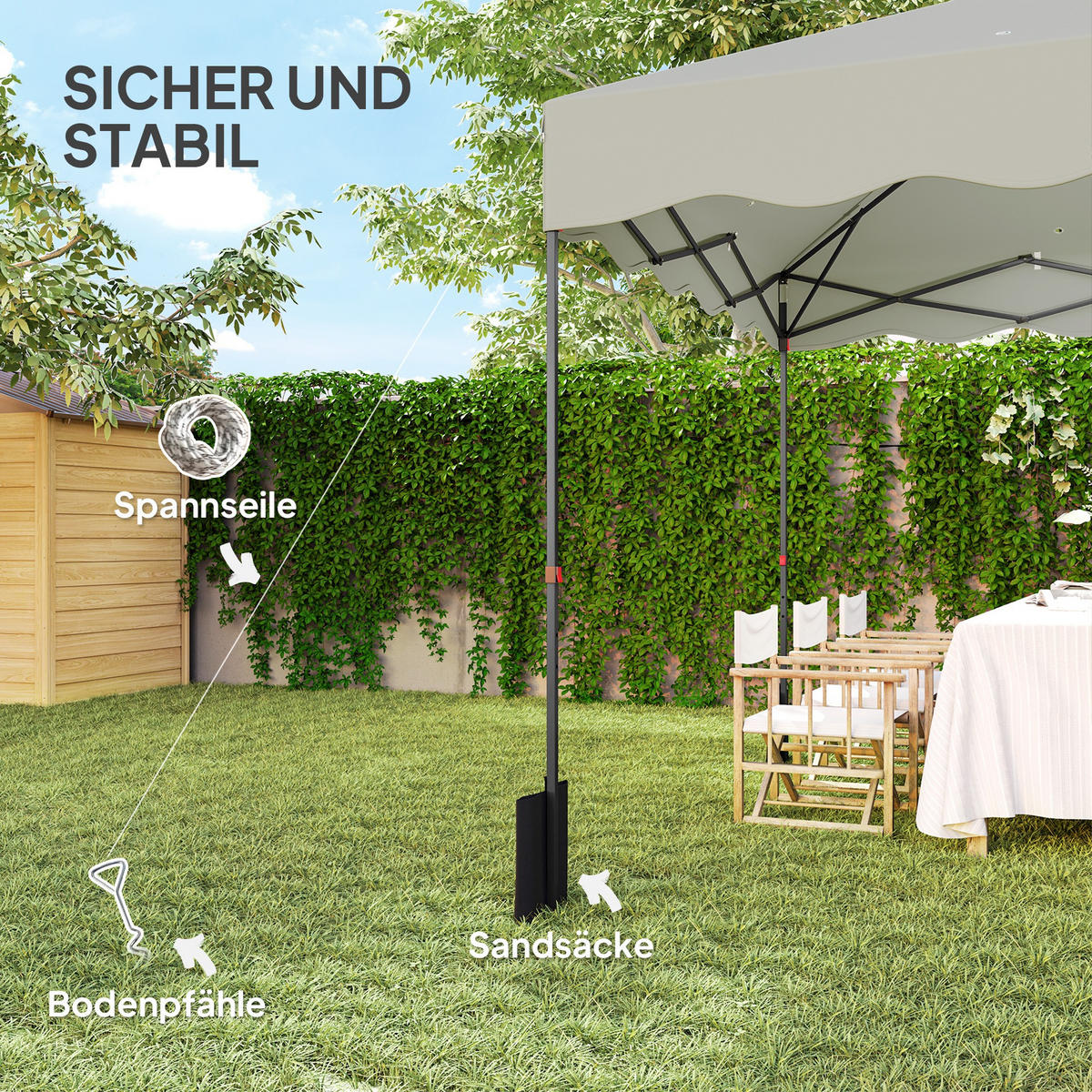 PAVILLON ca.3 x 3m - Creme, Metall (297/287/297cm) - Outsunny
