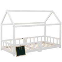 HAUSBETT 90/200 cm DE-03879, mit Tafel, Rausfallschutz und Lattenrosten, in Weiß - Weiß, Holz (90/200cm) - ComfortXL