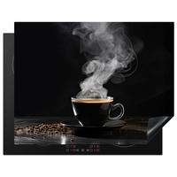 HERDABDECKPLATTE Kaffee - Schwarz - Bohnen - Heiß - Tasse Induktionsmatte 77x59 cm - Schwarz, Kunststoff (77/59/0.2cm) - MuchoWow