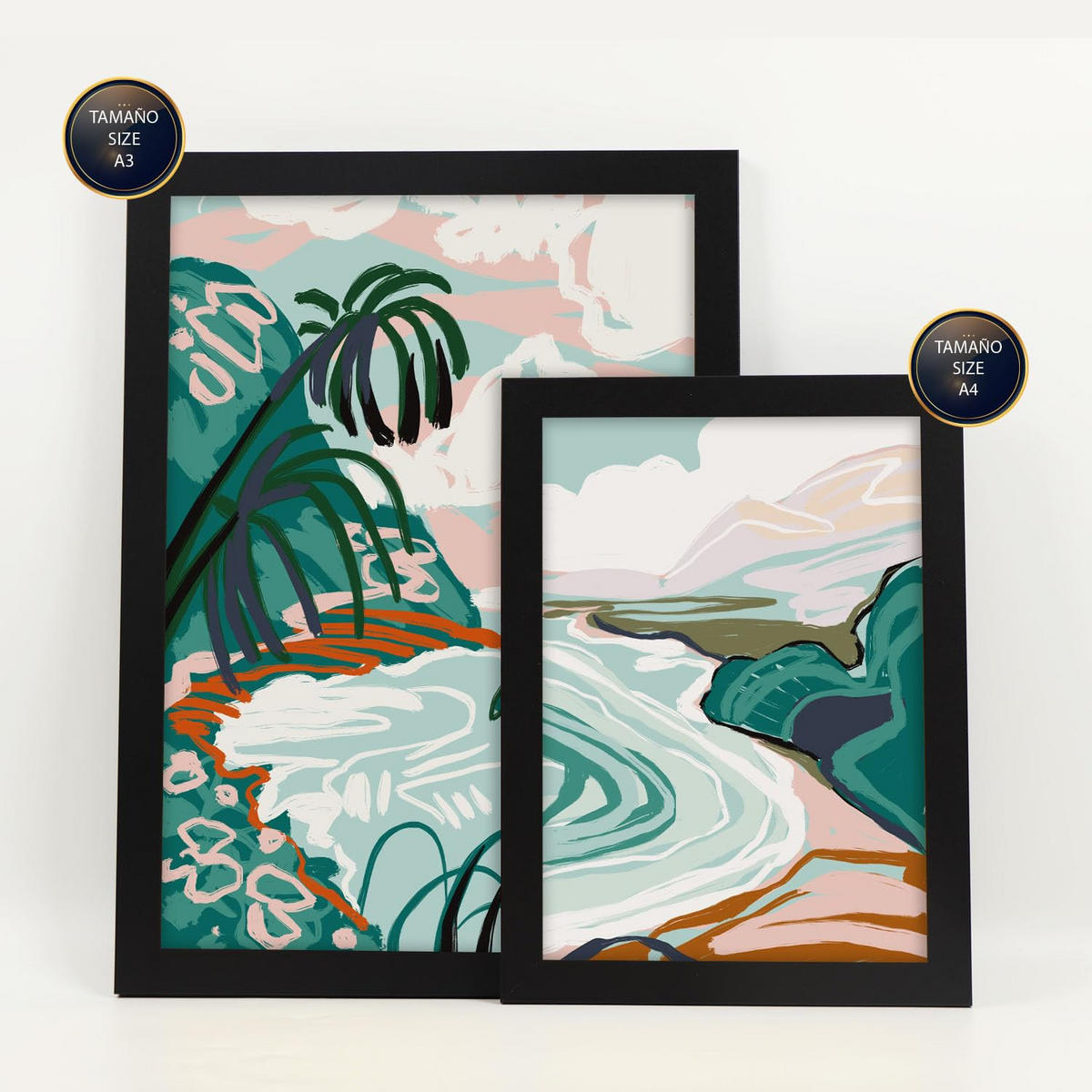 POSTER Set Mit 6 Seashores Frames 1 In Kulissen Abstracts Ästhetische Dekorative Gemälde Für Ihr Wohnzimmer Zuhause A3 & A4 Schwarzer Rahmen - Schwarz, Papier (29/3cm) - Nacnic
