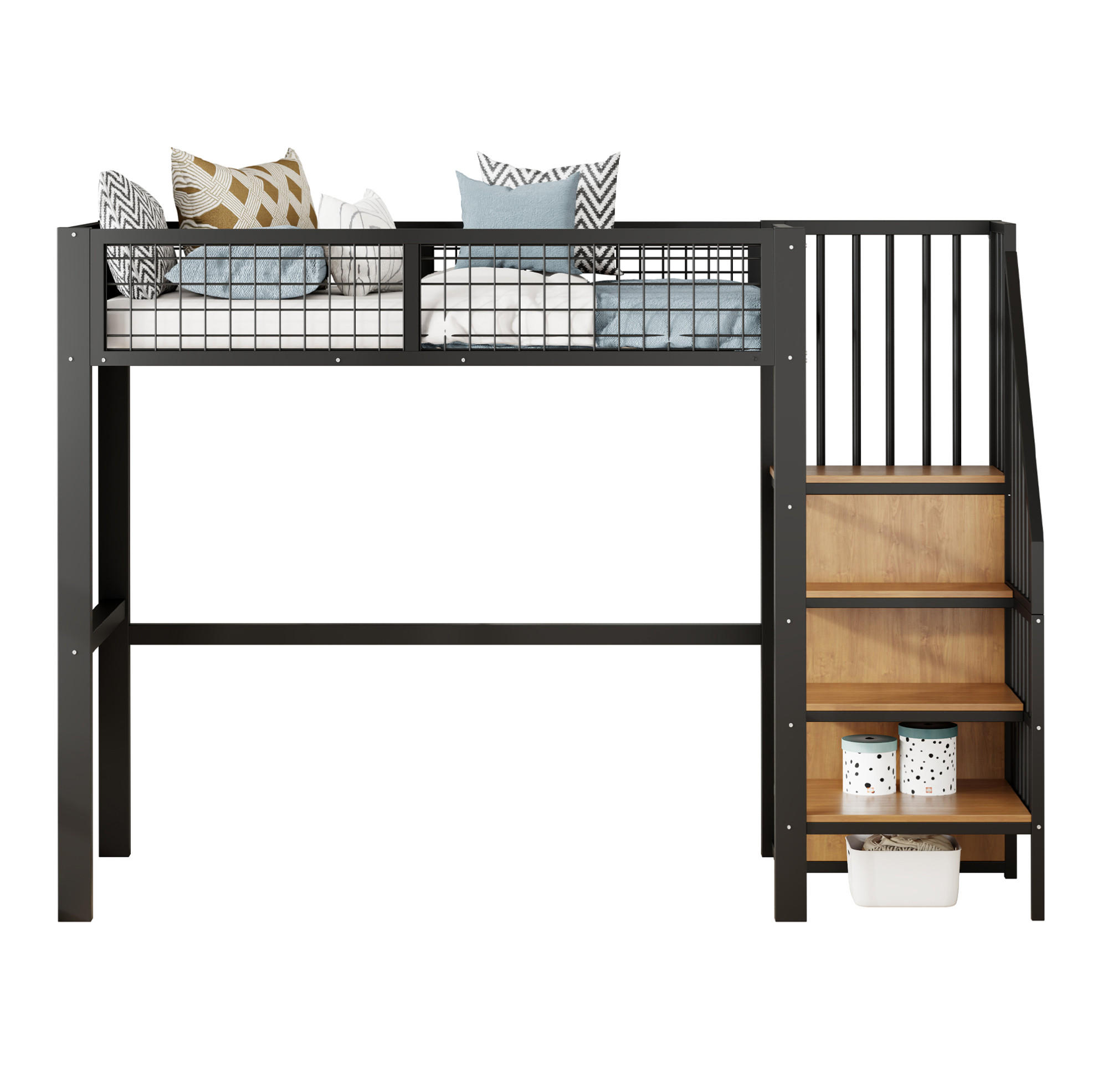 HOCHBETT 90/200 cm Schwarz aus Metall mit Leiter und Kleiderschrank - Schwarz, Metall (90/200cm) - OKMYHOME