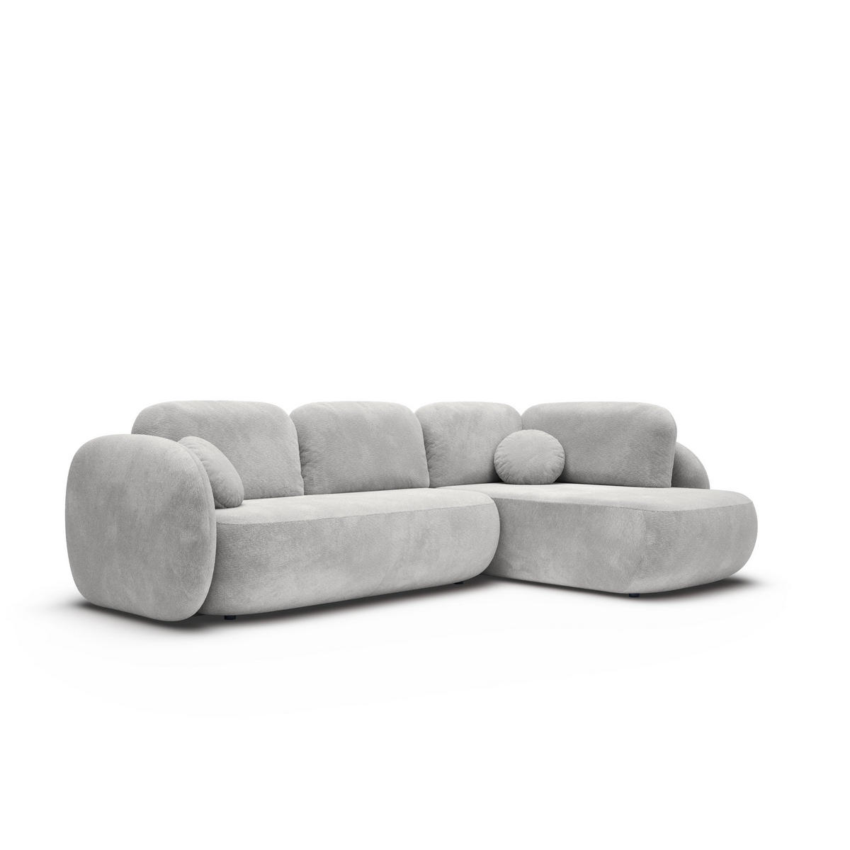 ECKSOFA AMICO II R-S Hellgrau Geflochtener Stoff mit Schlaffunktion - Hellgrau, Holz (289/190cm) - MASSENO