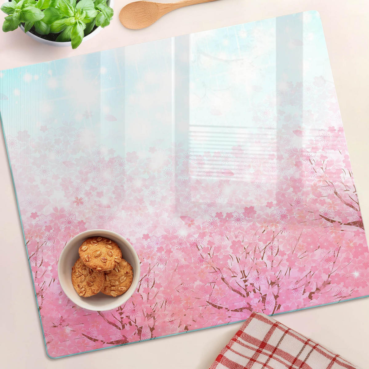 GLASPLATTE 60x52 cm Kirschblüten - Pink, Glas (60/0.4/52cm) - TULUP