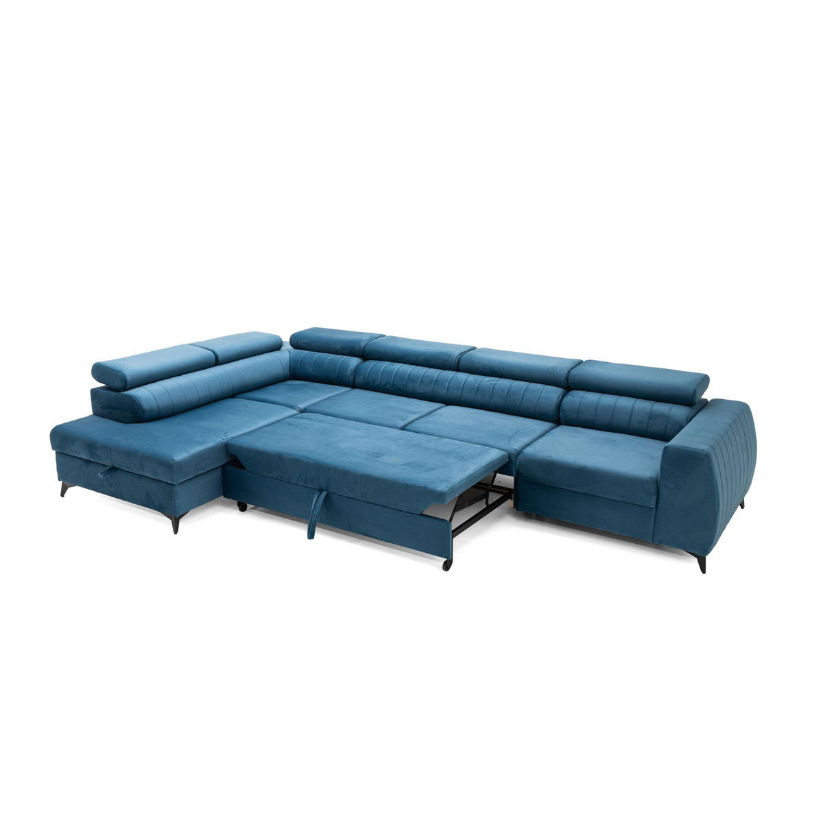 ECKSOFA PIERO MAXI Links mit Schlaffunktion 195x125 Velours Blau - Blau/Schwarz, Holz/Textil (350/203cm) - Muffo